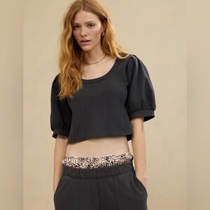 Aerie Seams Right Puff Sleeve Sweater Crop Top